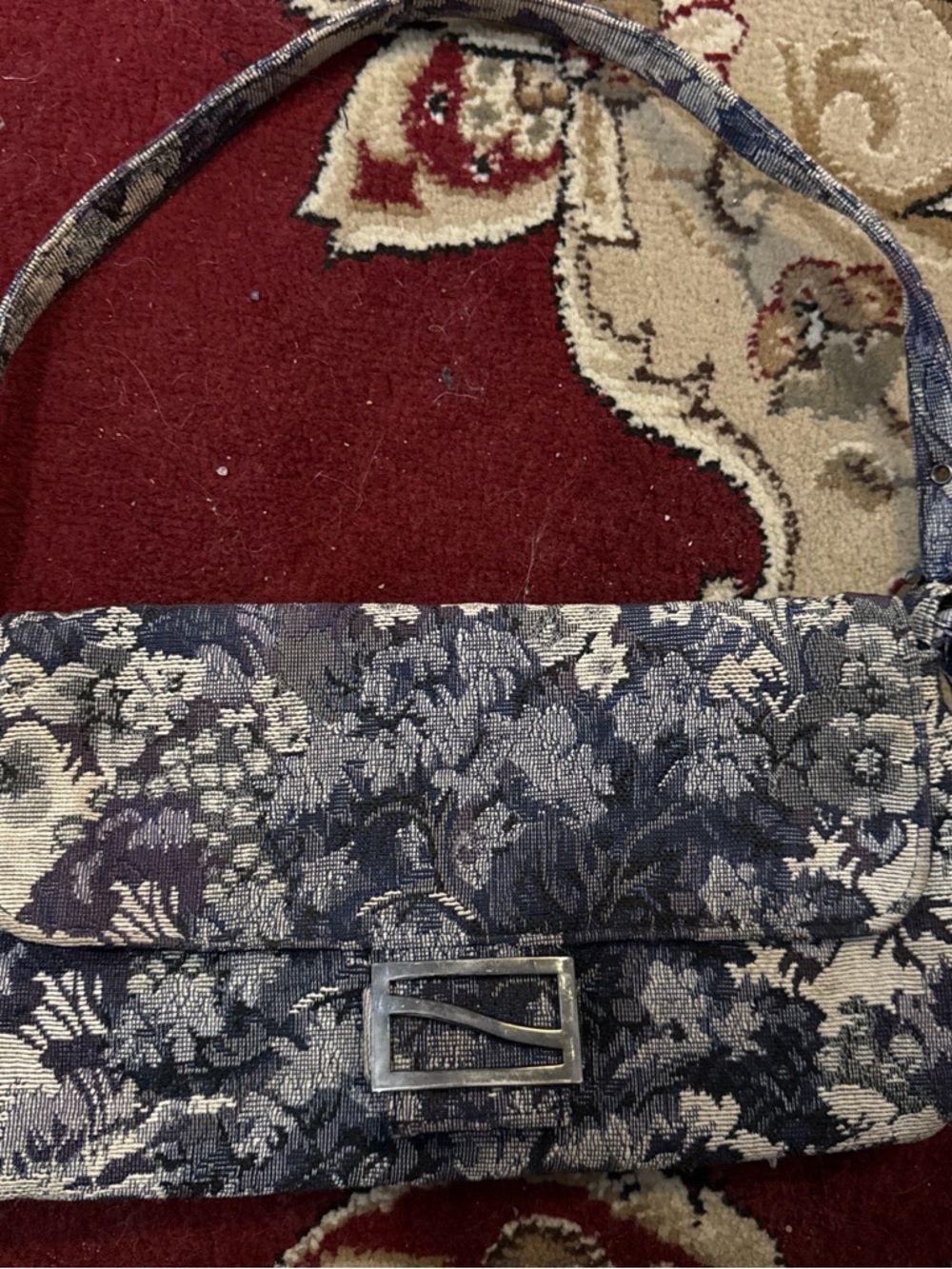Floral Navy Jacquard Shoulder Bag